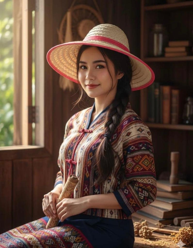 MJ Traders Handmade Natural Palm Leaf Sun Hat for Men & Women, Wide Brim Eco-Friendly Breathable Straw Beach Hat with Red Ribbon, Durable Outdoor Garden Cap view 3
