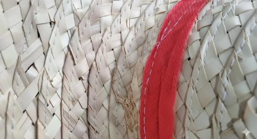 MJ Traders Handmade Natural Palm Leaf Sun Hat for Men & Women, Wide Brim Eco-Friendly Breathable Straw Beach Hat with Red Ribbon, Durable Outdoor Garden Cap view 5