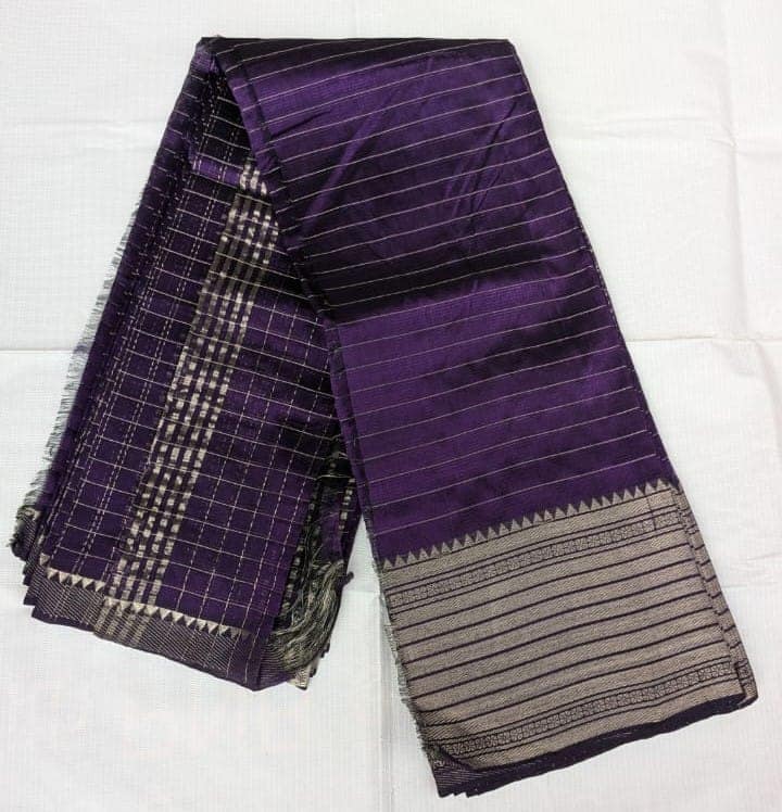Purple Tissue Silk Saree With Silver Zari Border