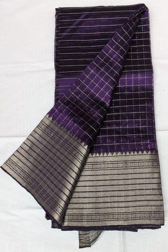 Purple Tissue Silk Saree With Silver Zari Border view 2
