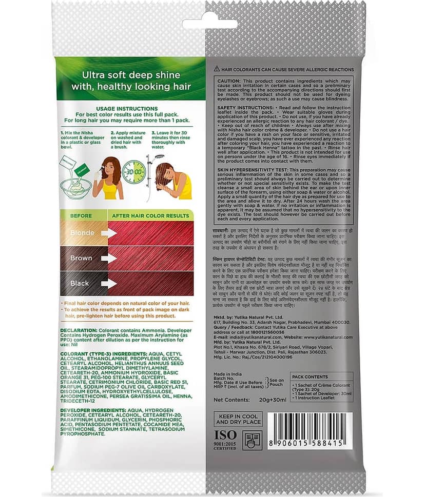 Nisha Creme Hair Color Flame Red 50g Pack of 10, Permanent Hair Colour for Women & Men, Long Lasting Hair Color view 2