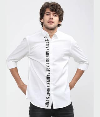Highlander 100% Cotton Slim Fit Solids Full Sleeves Men's Casual Shirt - White ( Pack of 1 )
