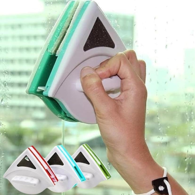 Magnetic Window Glass Cleaner – Double-Sided Glass Wiper for Home & Apartment Windows, Dual-Glazed Magnetic Squeegee with Brush, 2 Extra Cotton Pads, Inside & Outside Window Cleaning Tool...