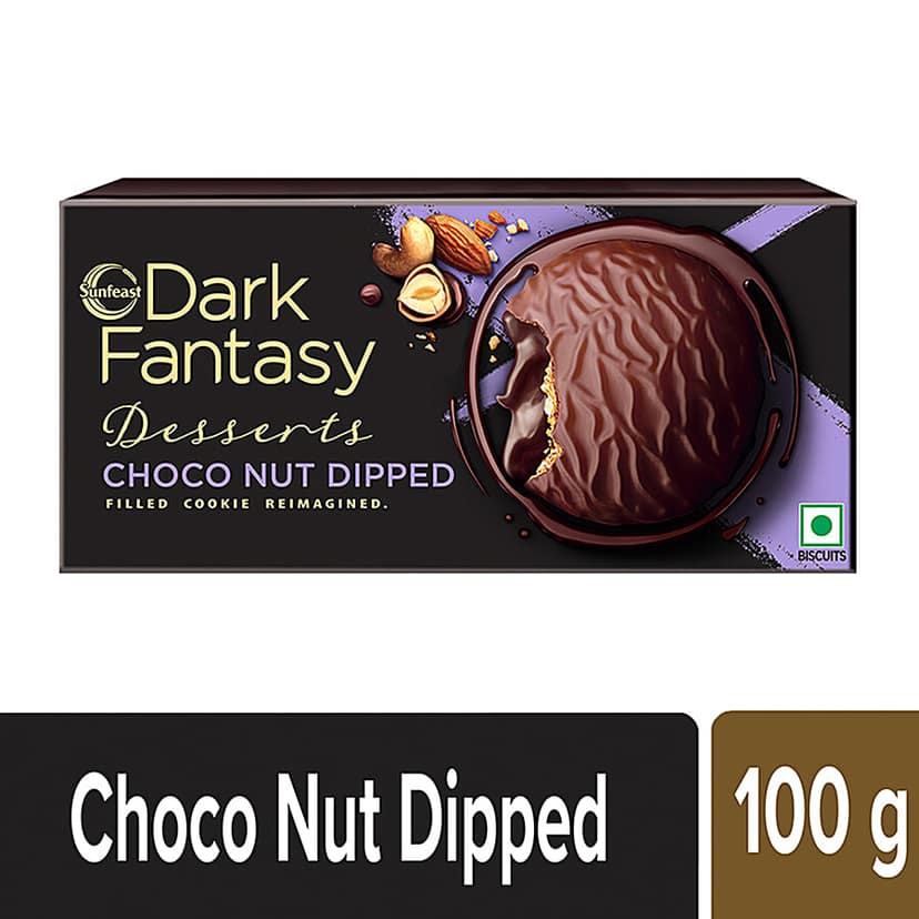 Sunfeast Dark Fantasy - Choco Nut Dipped Cookie, Choco Filled With Hazelnuts, 100 g Pouch