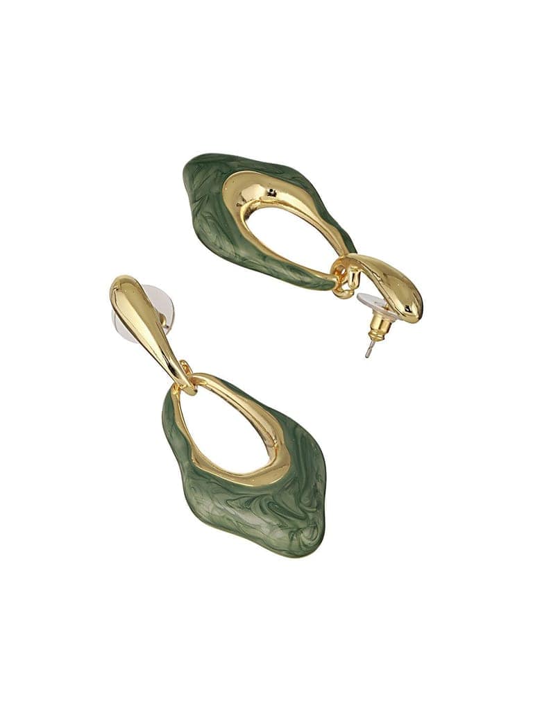 Anti-Tarnish 18k Gold Plated & Emarald Enamelled Hollow Drop Contemporary Earrings view 5