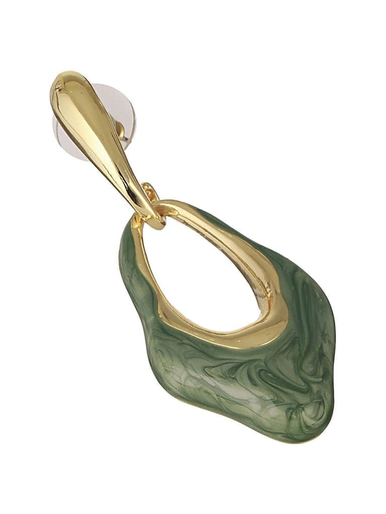 Anti-Tarnish 18k Gold Plated & Emarald Enamelled Hollow Drop Contemporary Earrings view 7