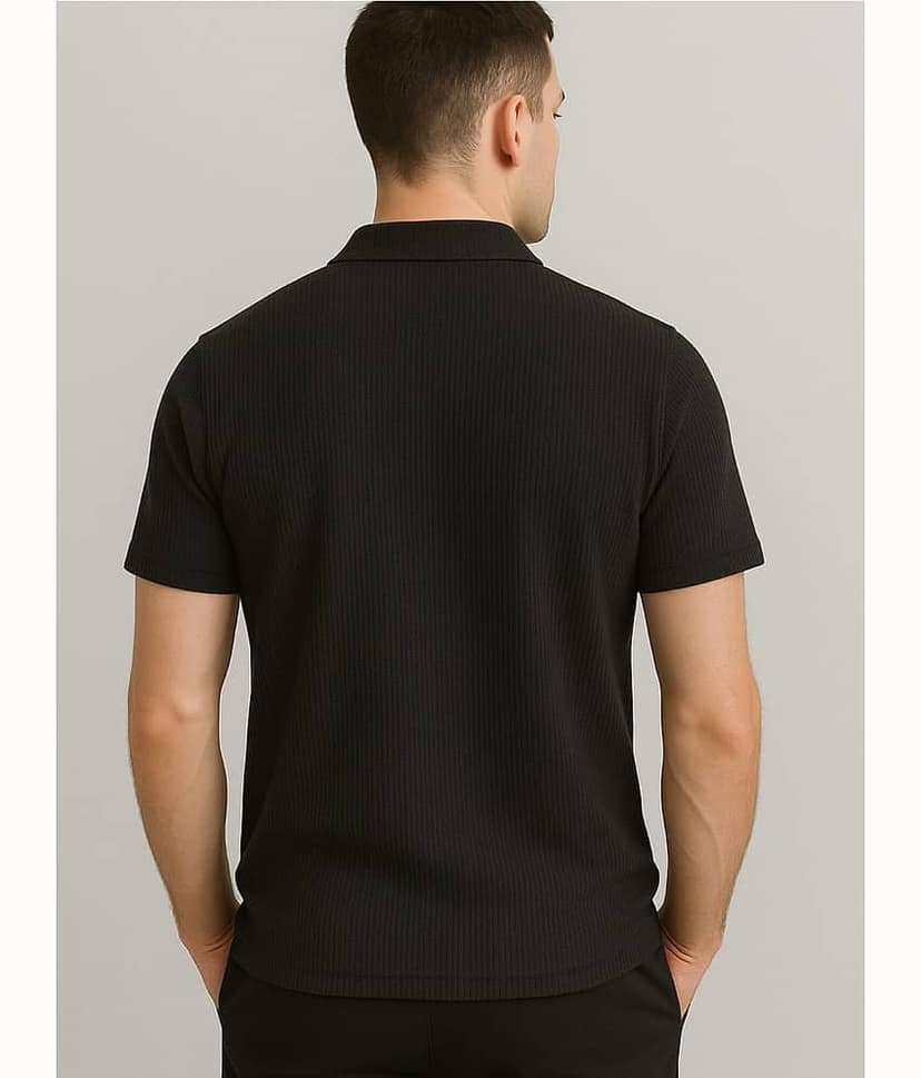 CrazyBee Men Cotton Blend Regular Fit Solid Polo T Shirt ( Black ) view 2