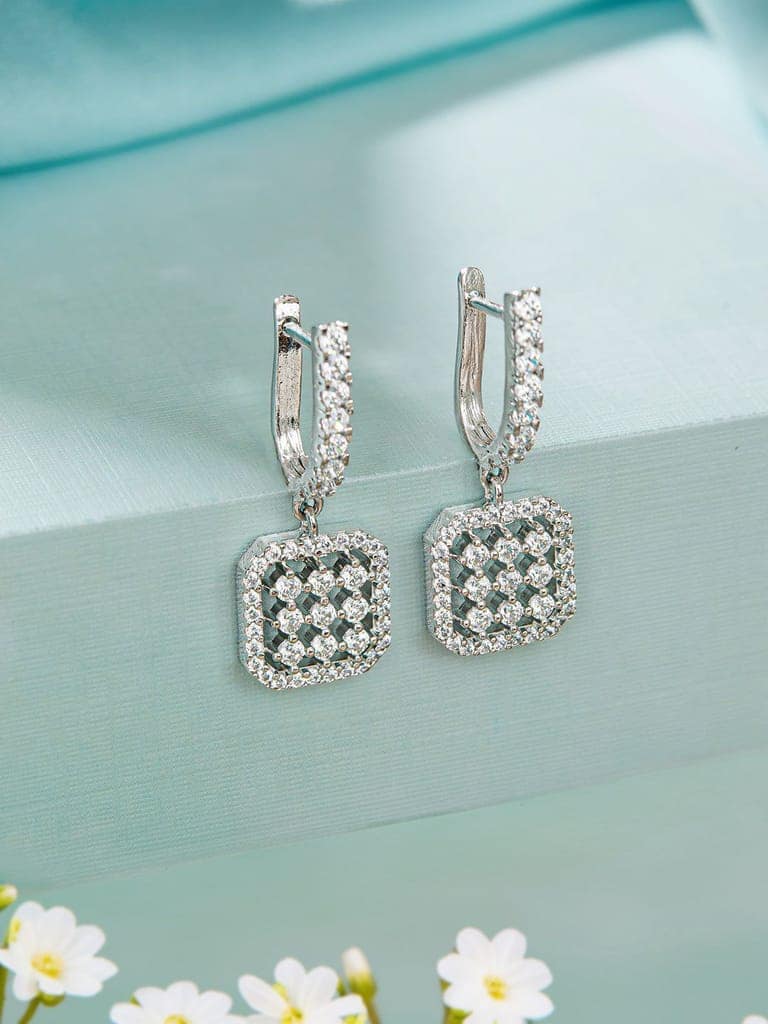 925 Sterling Silver Rhodium Plated Bar Pattern Drop Bali Hoop Earrings