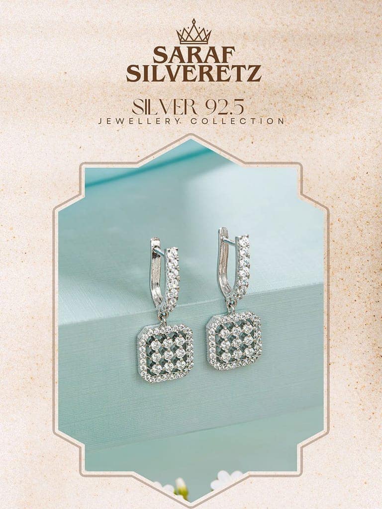 925 Sterling Silver Rhodium Plated Bar Pattern Drop Bali Hoop Earrings view 3