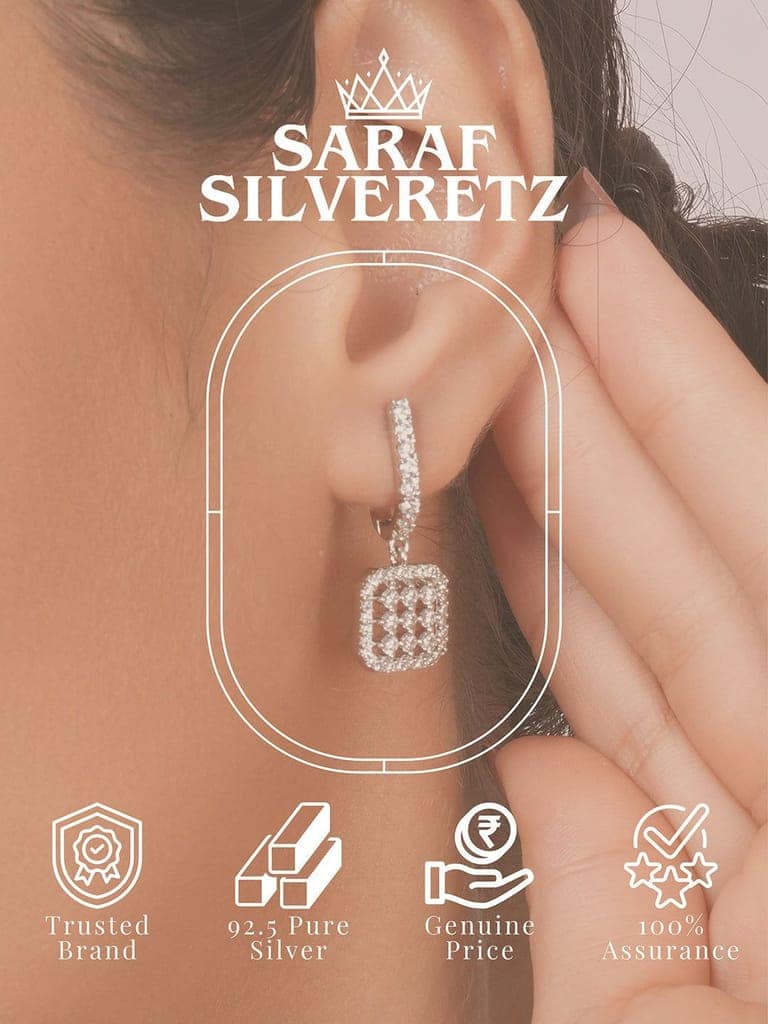 925 Sterling Silver Rhodium Plated Bar Pattern Drop Bali Hoop Earrings view 6