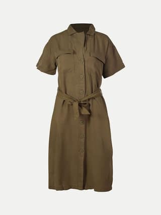 Women Olive Solid long Woven Dress