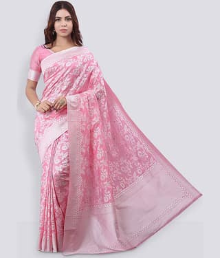 Sariya Silk Blend Woven Saree With Unstitched Blouse Piece ( Pink )