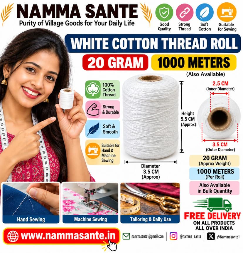 White Cotton Thread Roll 20gm 1000metres view 3