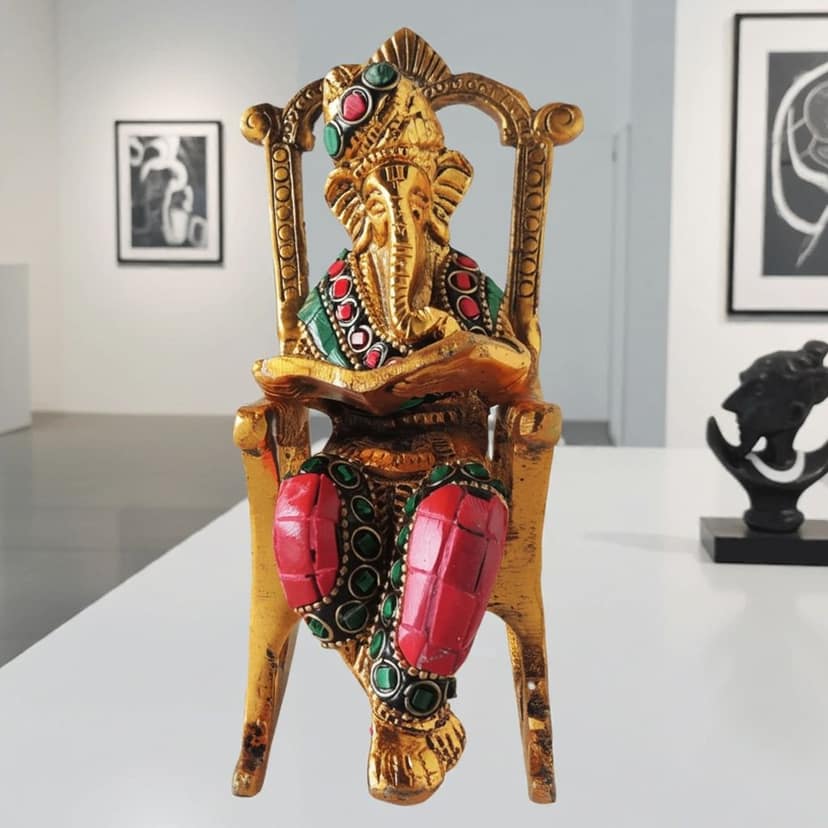 Aluminium Showpiece Chair Ganesh Ji Statue (ASMAS402 G)