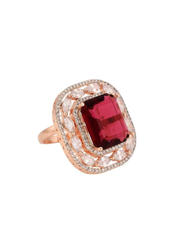 Rose Gold Plated Pink Ruby Studded Adjustable Cocktail Finger Ring view 4