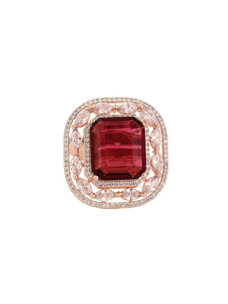 Rose Gold Plated Pink Ruby Studded Adjustable Cocktail Finger Ring view 5