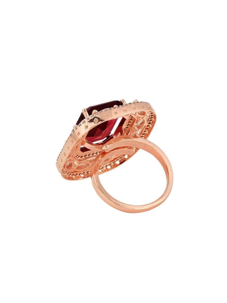 Rose Gold Plated Pink Ruby Studded Adjustable Cocktail Finger Ring view 6