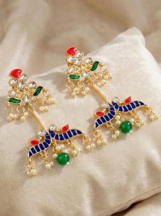 LUCKY JEWELLERY Gold Plated Enamel Peacock Design Earring with Green for Women (505-KEO-17007-RGB)