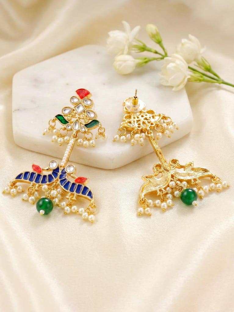 LUCKY JEWELLERY Gold Plated Enamel Peacock Design Earring with Green for Women (505-KEO-17007-RGB) view 2