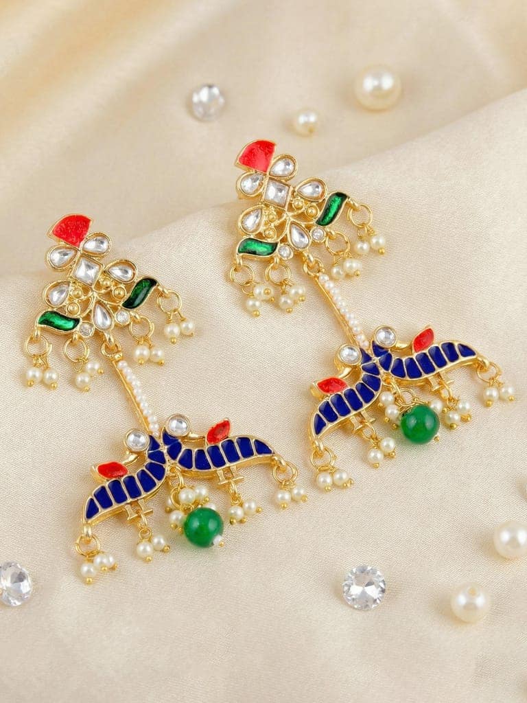 LUCKY JEWELLERY Gold Plated Enamel Peacock Design Earring with Green for Women (505-KEO-17007-RGB) view 4