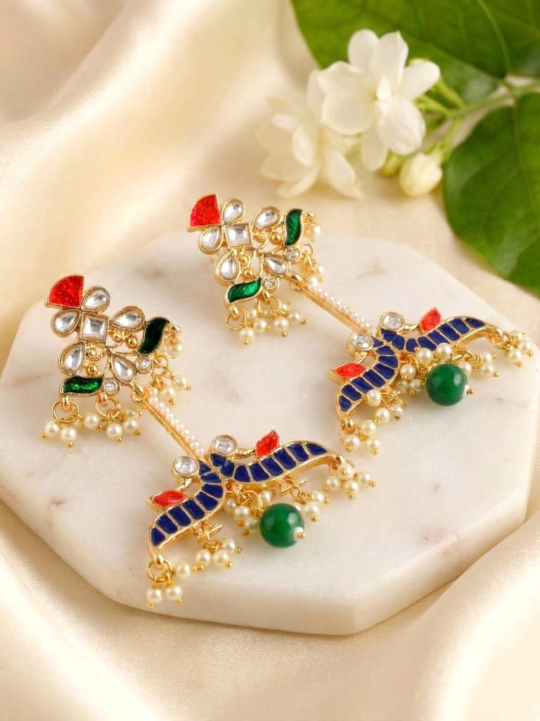 LUCKY JEWELLERY Gold Plated Enamel Peacock Design Earring with Green for Women (505-KEO-17007-RGB) view 8