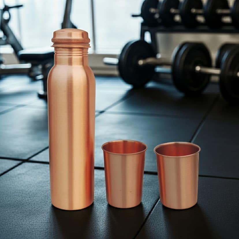 Pure Copper Water Bottle Set with 2 Glasses 900 ML ? Premium Gift Pack , Height : 11 Inch (BCMAS143 F)