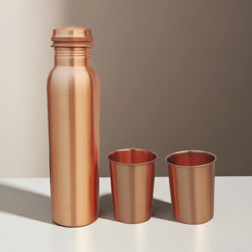 Pure Copper Water Bottle Set with 2 Glasses 900 ML ? Premium Gift Pack , Height : 11 Inch (BCMAS143 F) view 2