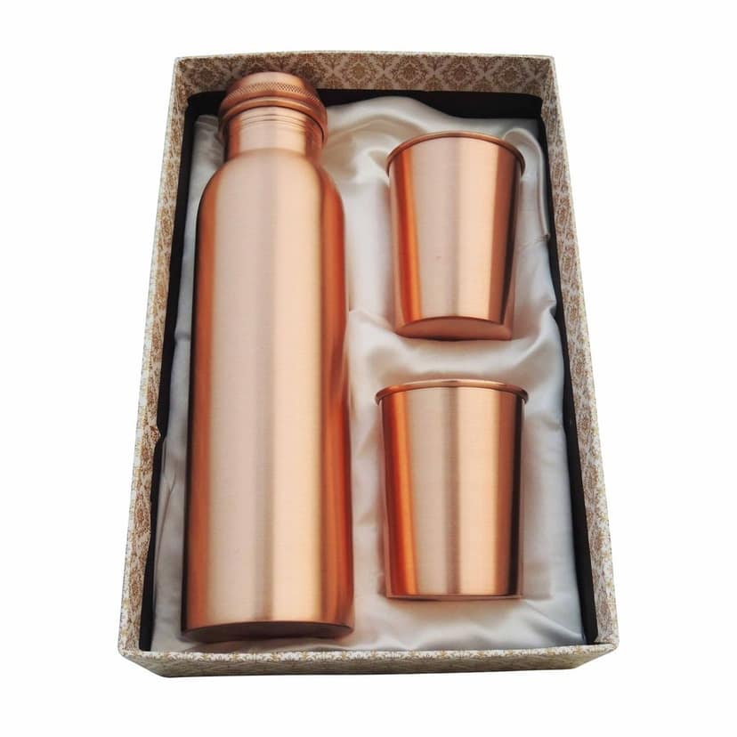 Pure Copper Water Bottle Set with 2 Glasses 900 ML ? Premium Gift Pack , Height : 11 Inch (BCMAS143 F) view 3