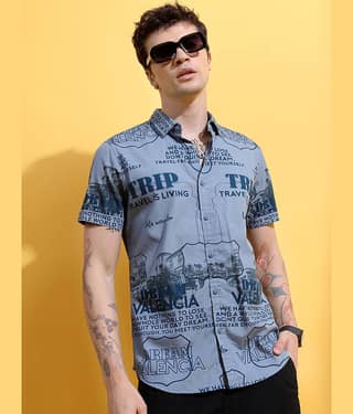Ketch 100% Cotton Slim Fit Printed Half Sleeves Men's Casual Shirt - Blue ( Pack of 1 )