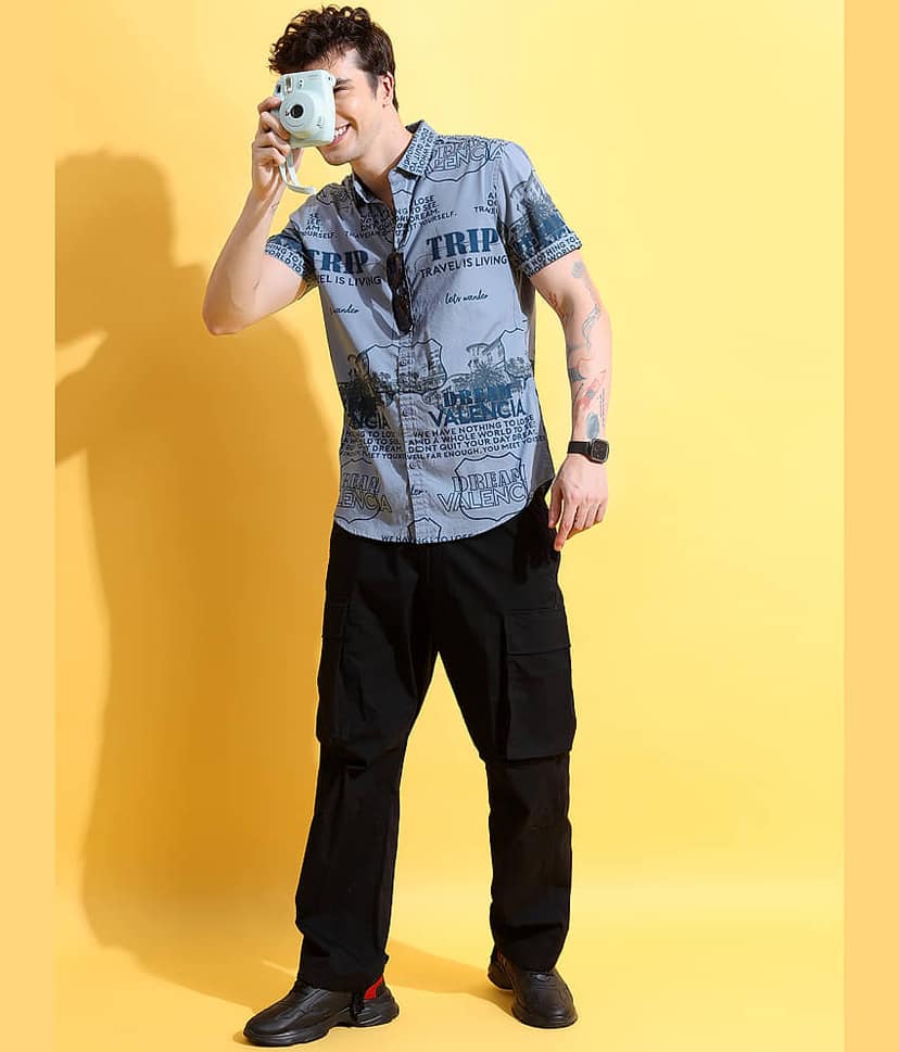 Ketch 100% Cotton Slim Fit Printed Half Sleeves Men's Casual Shirt - Blue ( Pack of 1 ) view 2