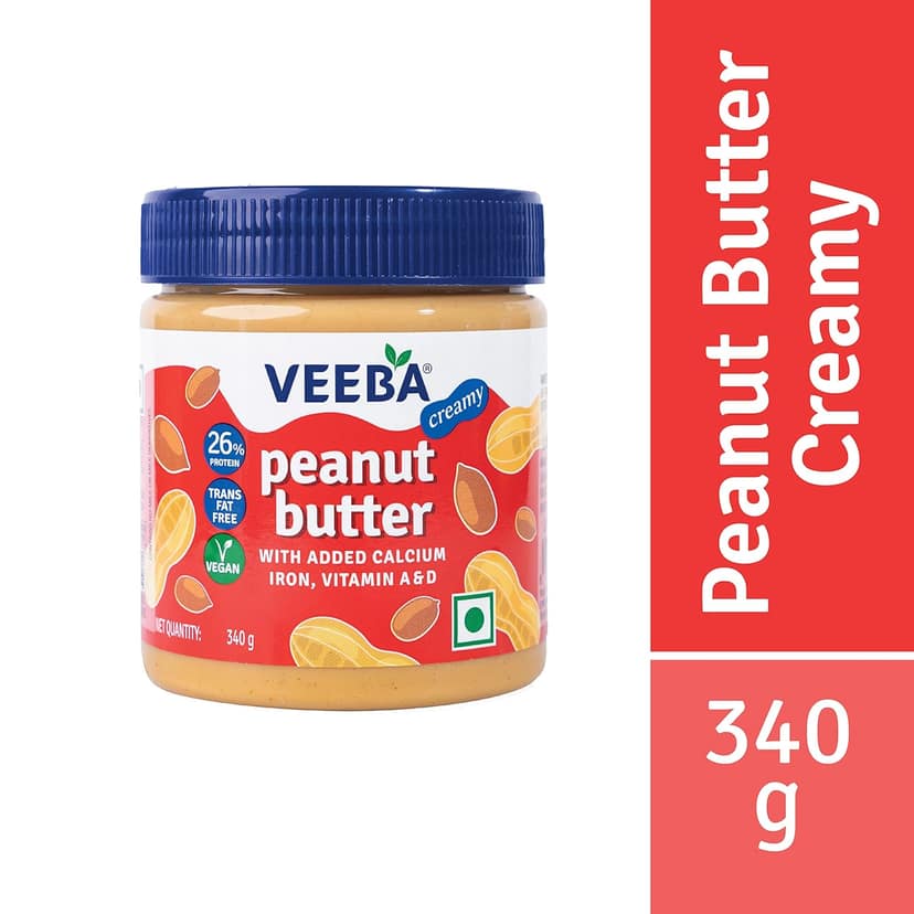 Veeba Peanut Butter Creamy, Smooth, High Protein, Naturally Gluten Free, Vegan, Trans Fat Free, No Added Preservatives, Non Gmo, 340 G view 2