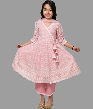 HLGARMENTS Girls Cotton Anarkali Suit Set ( Pack of 1 , Pink )