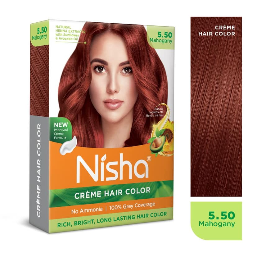 Nisha Creme Hair Color Mahogany 40gm Pack of 4, Permanent Hair Color for Women Men, No Ammonia, 100% Grey Coverage view 3