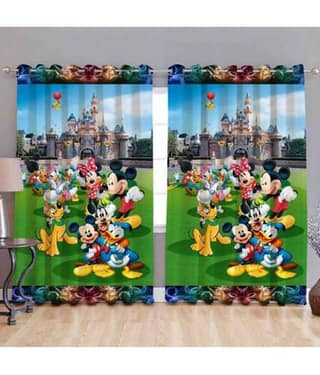 BELLA TRUE Set of 2 Window Digital Printed Eyelet Polyester Multi Color Curtains ( 151 x 113 cm )