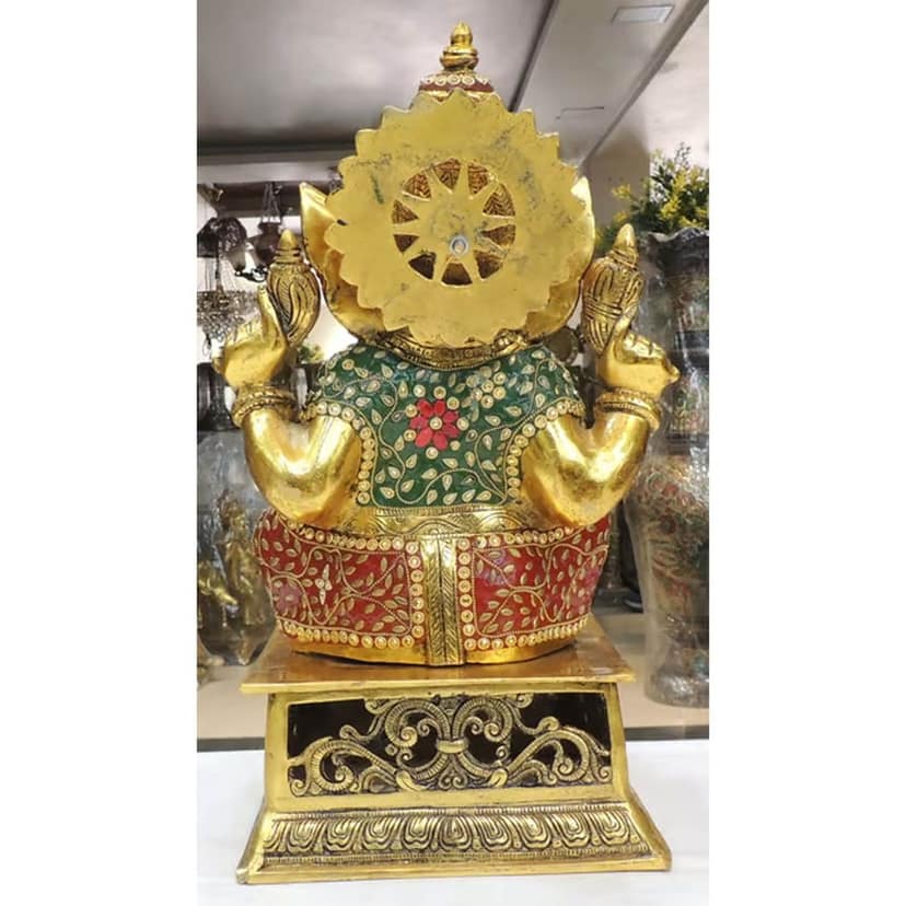 Aluminium Ganesh Idol with Chowki ? Premium Home Decor, Height : Height : 18 Inch (ASMAS491 G) view 3