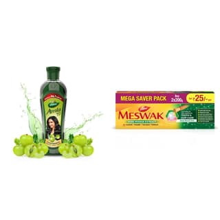 Dabur Amla Hair Oil - For Strong, Long And Thick Hair - 450Ml & Dabur Meswak Toothpaste - 200G (Pack Of 2)(Savers Retail)