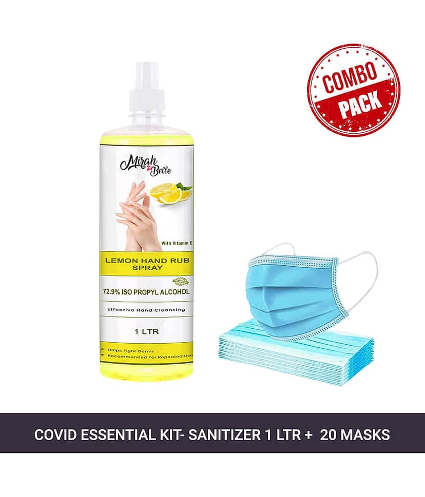 Mirah Belle Lemon Hand Sanitizer Spray 1000ml & 20 face Masks Sanitizers 1000 mL Pack of 1