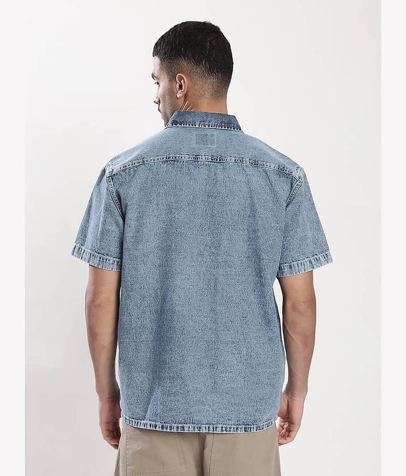 Bene Kleed 100% Cotton Relaxed Fit Solids Half Sleeves Men's Casual Shirt - Blue ( Pack of 1 ) view 5