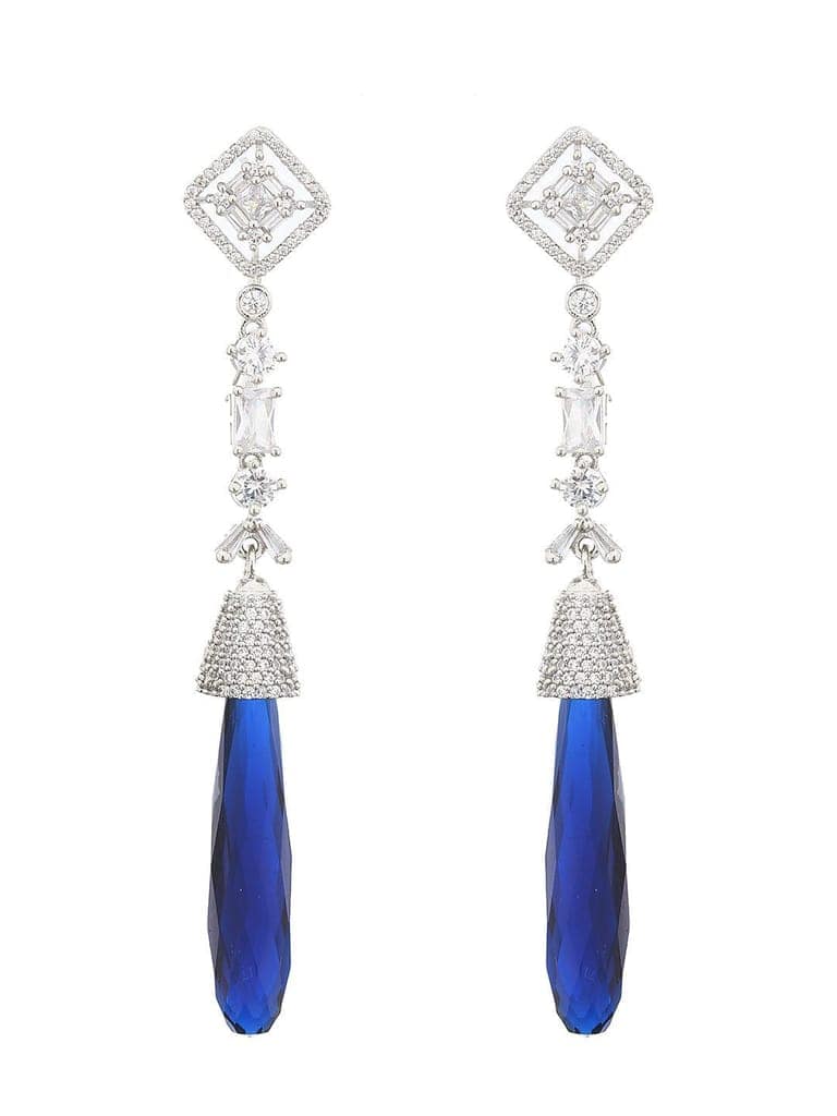 Silver Plated Blue AD Studded Drop statement Earrings view 5