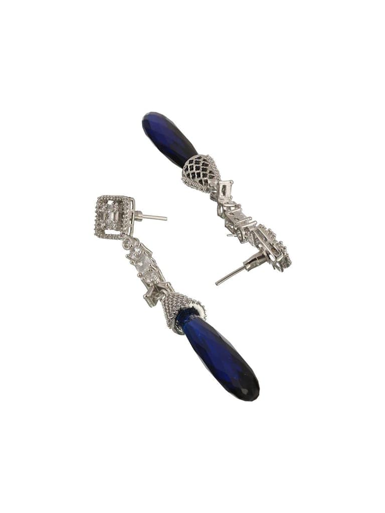Silver Plated Blue AD Studded Drop statement Earrings view 6