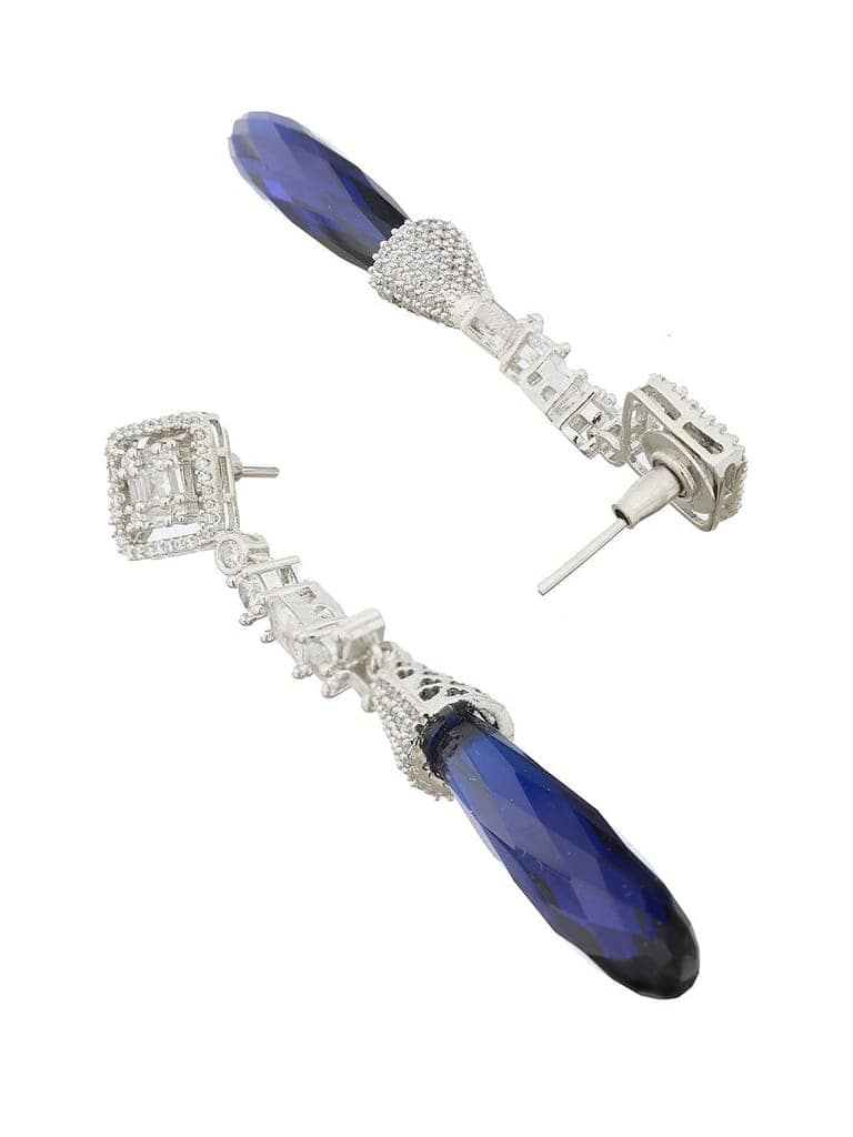 Silver Plated Blue AD Studded Drop statement Earrings view 7