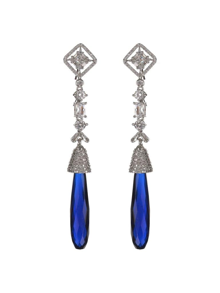 Silver Plated Blue AD Studded Drop statement Earrings view 8