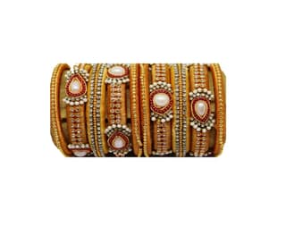 Golden Embellished Thread Bangles with Crystals and Pearls