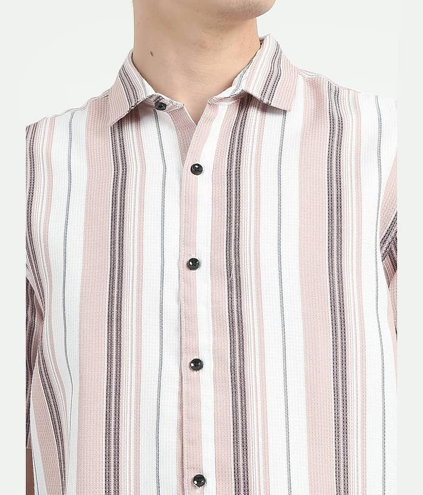 HETIERS Cotton Blend Slim Fit Striped Half Sleeves Men's Casual Shirt - White ( Pack of 1 ) view 6