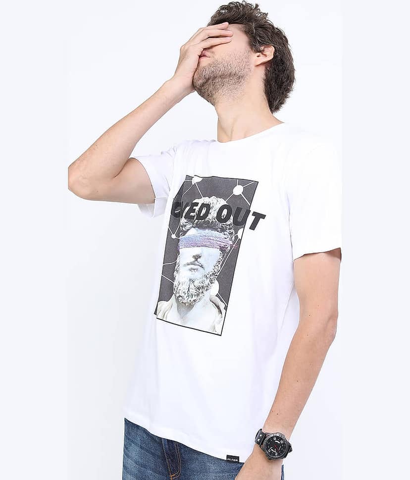 Highlander Men 100% Cotton Slim Fit Printed T-Shirt ( White ) view 5