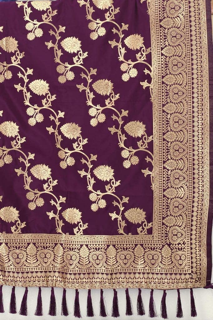 Women Burgandy &amp; Gold Coloured Jacquared Banarasi Dupatta view 4