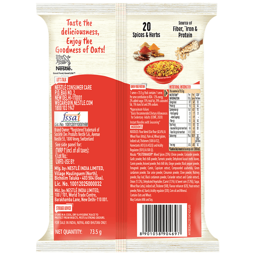 Maggi Noodles - Nutri-Licious Masala Oats, 73.5 G Pouch view 2