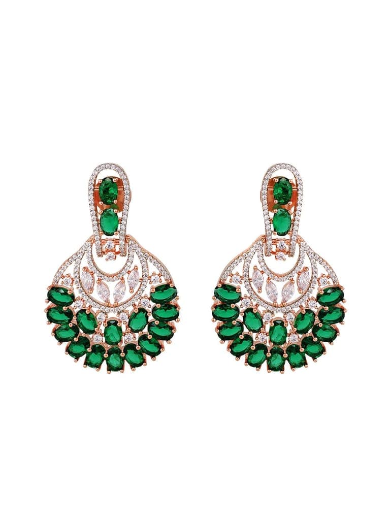 Rose Gold Plated Emerald AD studded Floral design Earrings view 3