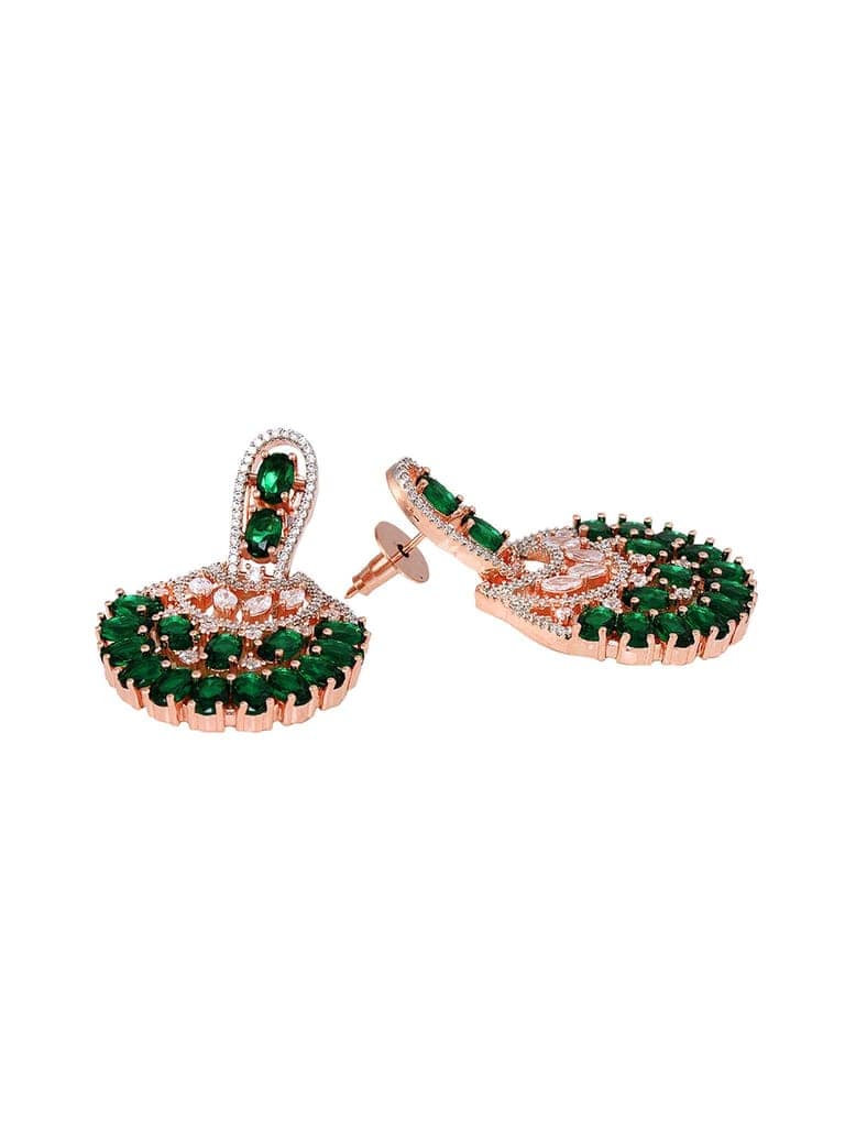Rose Gold Plated Emerald AD studded Floral design Earrings view 4