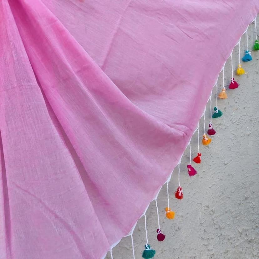 Handwoven Pink Cotton Saree